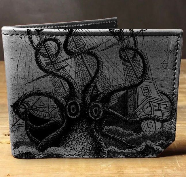 Octopus Attacks - Printmaker Leather Wallet Gray