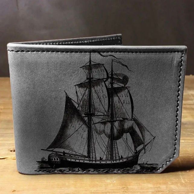 Pirate Ship - Printmaker Leather Wallet Gray