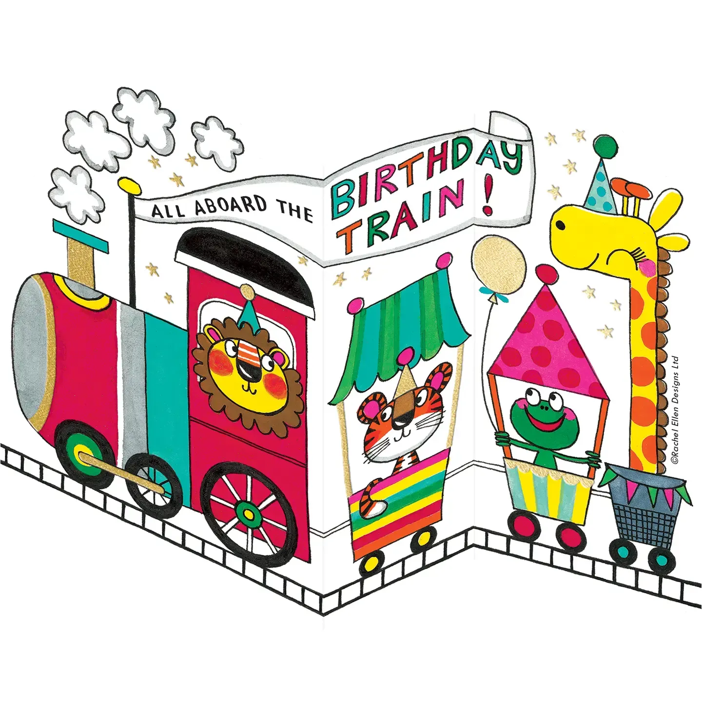 Birthday Trifold Train Children B'day Card