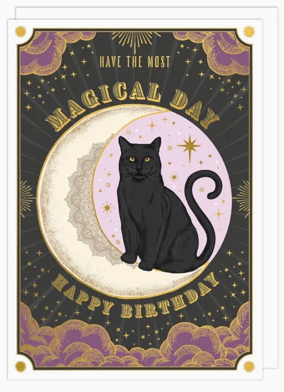 Black Cat &amp; Moon Birthday Card 