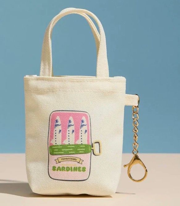 Sardine Graphic Print Keychain Mini Tote Bag