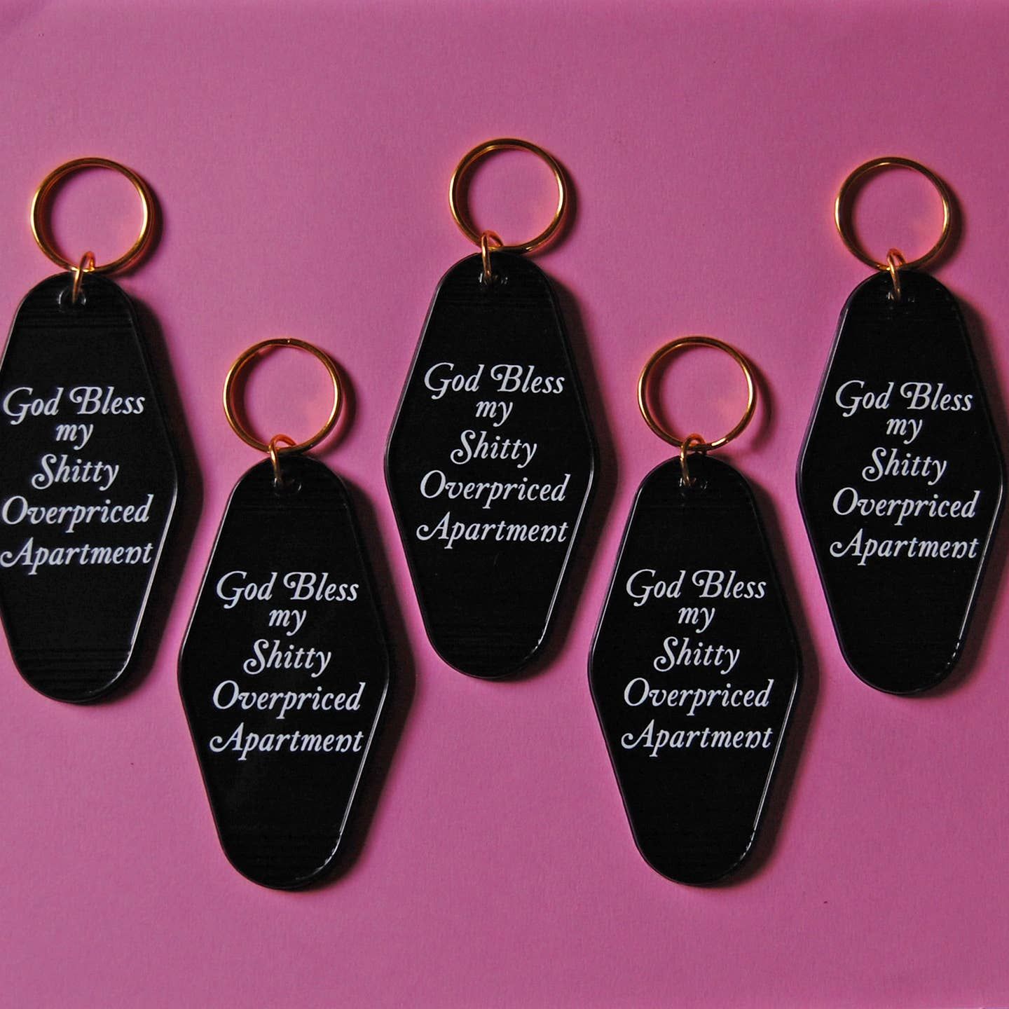 God Bless My Shitty Apartment Keychain Black