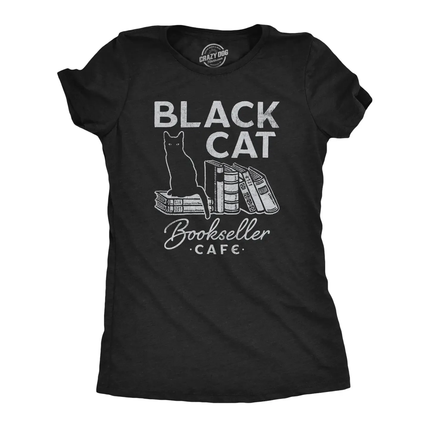 Black Cat Bookseller Cafe Womencut T-Shirt 