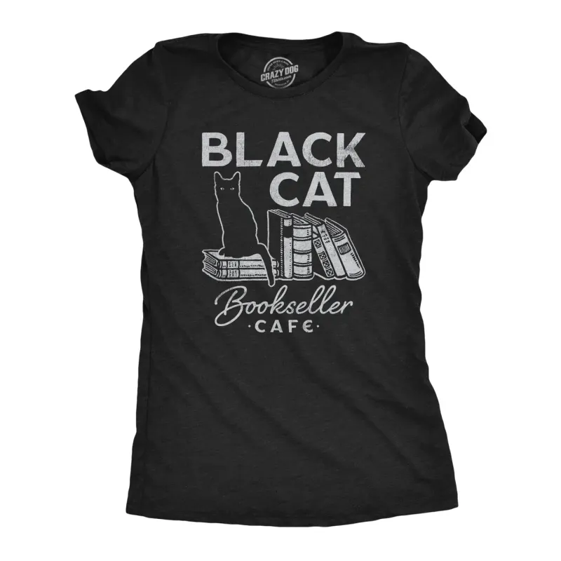 Black Cat Bookseller Cafe Womencut T-Shirt 