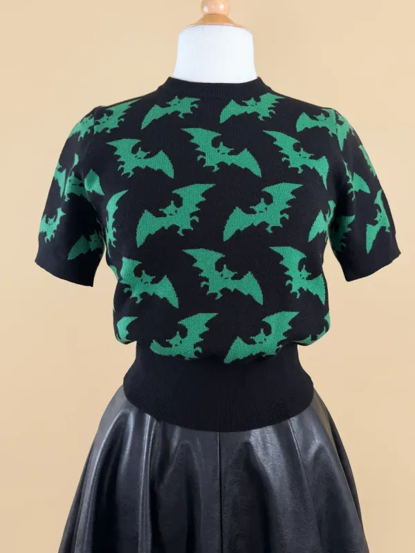 Midnight Bats Short Sleeve Knit Top