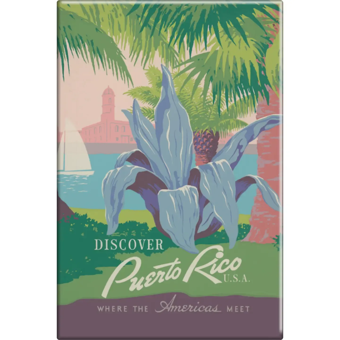 Discover Puerto Rico USA 1930's Travel Repo Magnet