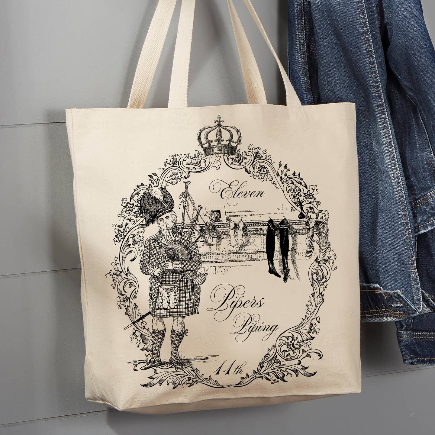Eleven Pipers Piping Christmas Canvas Tote Bag