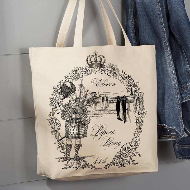 Eleven Pipers Piping Christmas Canvas Tote Bag