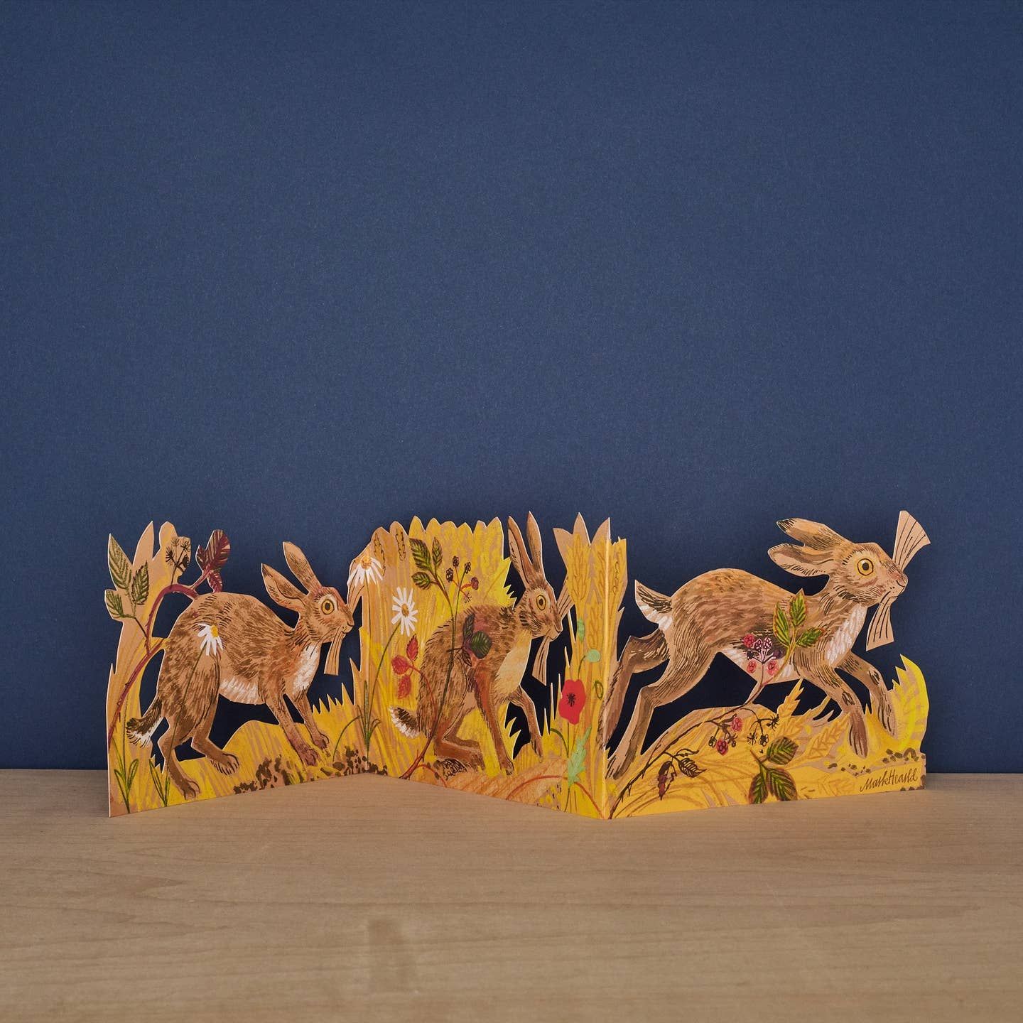 Three Fold Hares Die Cut Card