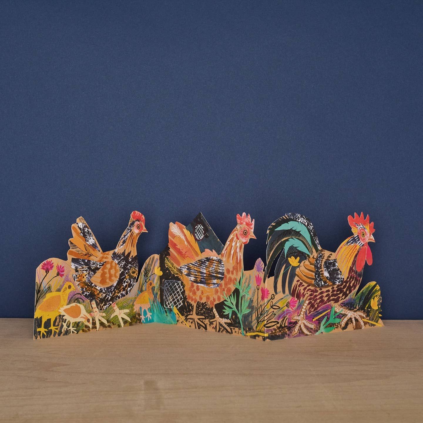 Three Fold Chickens Die Cut Card