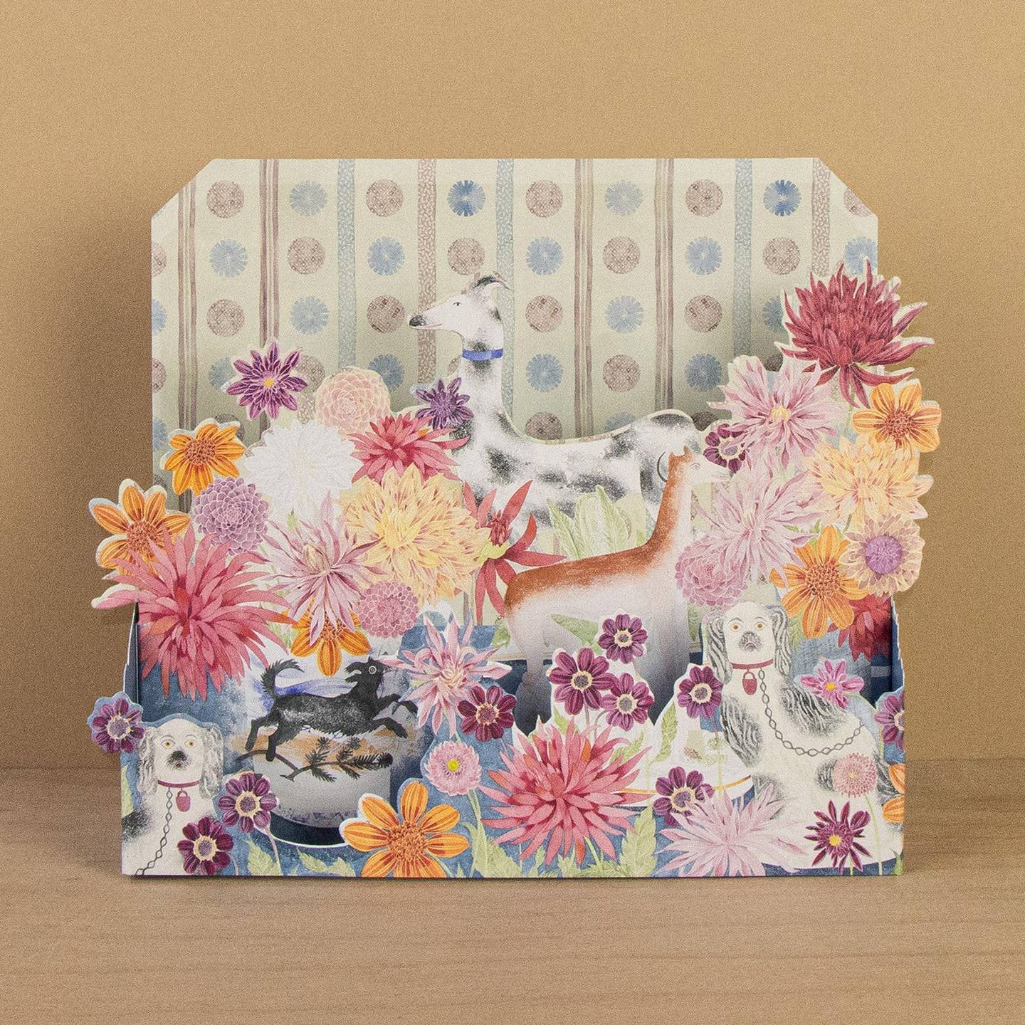 Dahlias and Dogs Die Cut Card