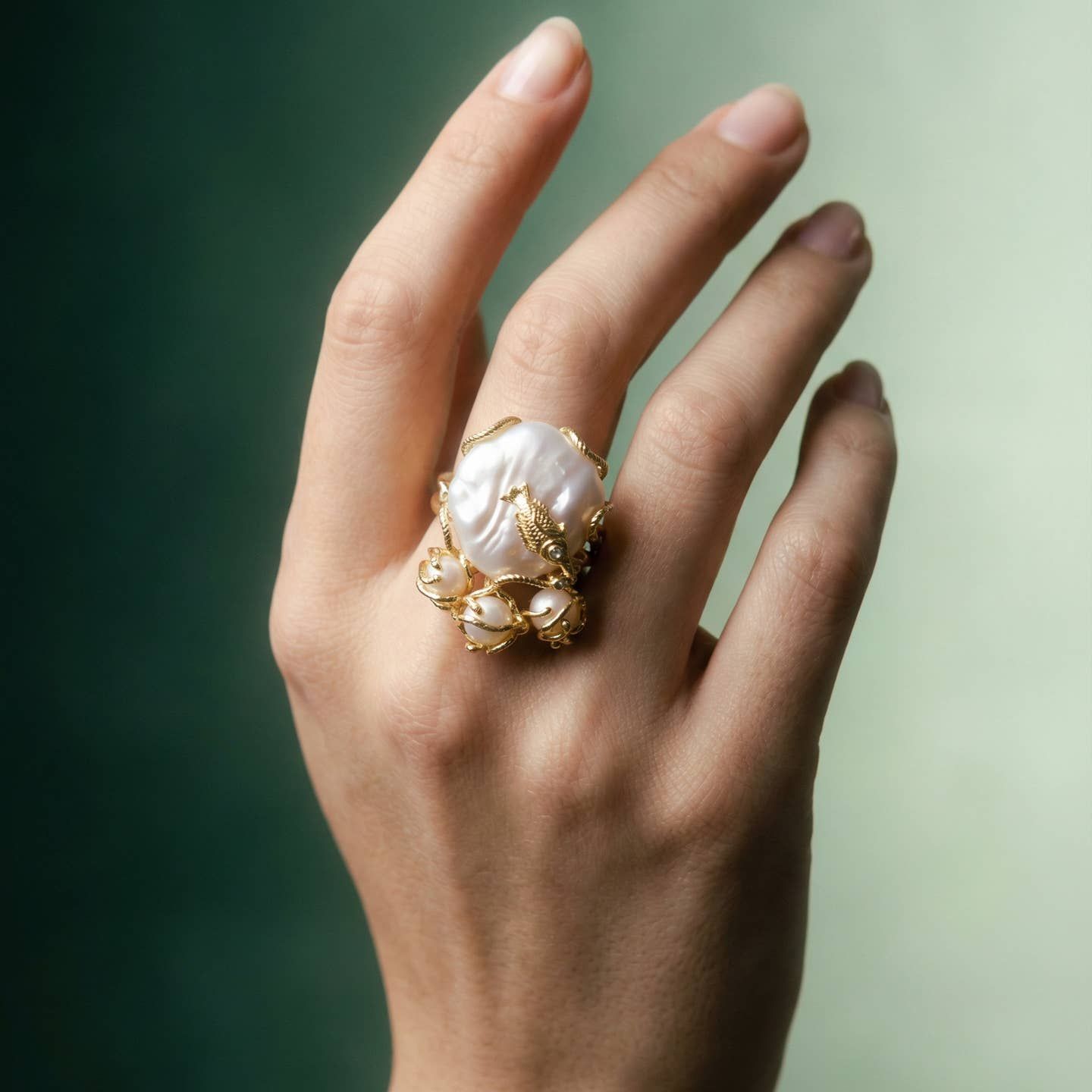 Baroque Pearl and Coral Ring
