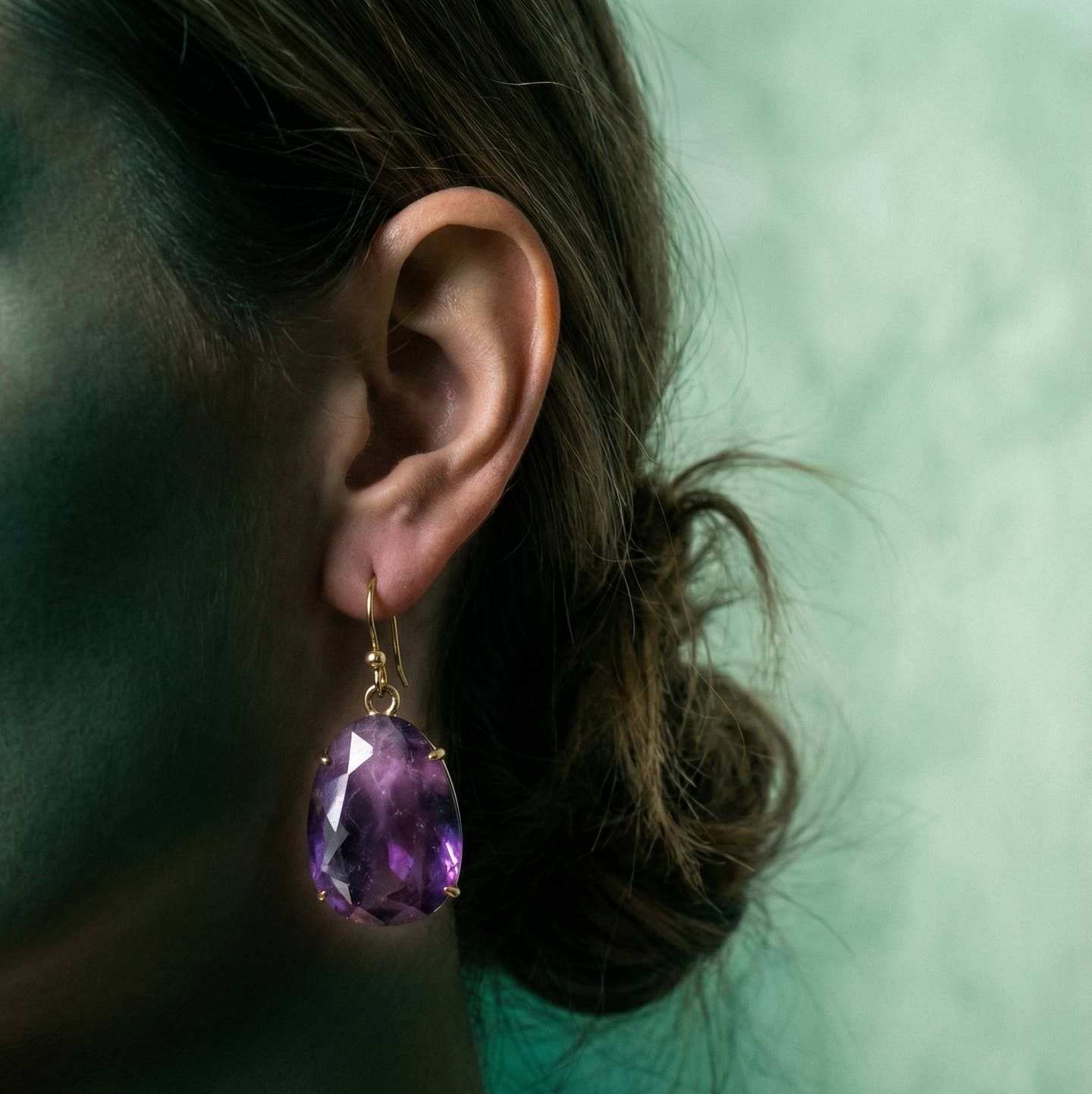 Oval Amethyst Drop Earrings