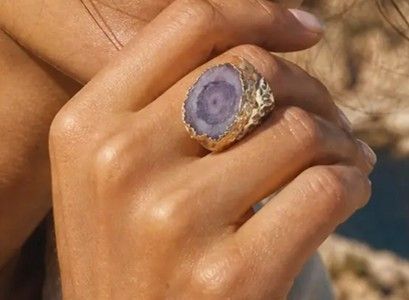 Chunky Grey Agate Thick Gold Band