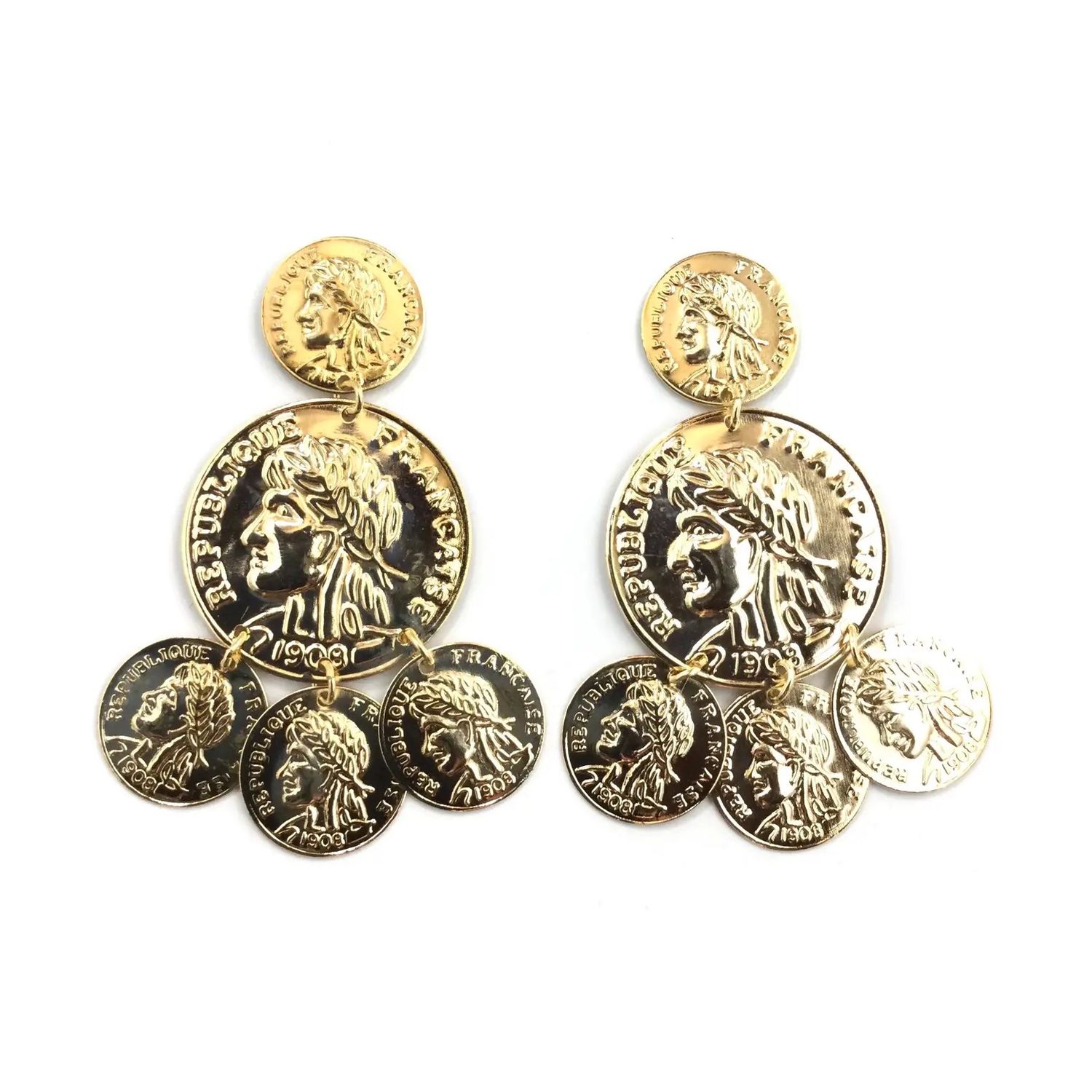 Gold Coin Stack Earring
