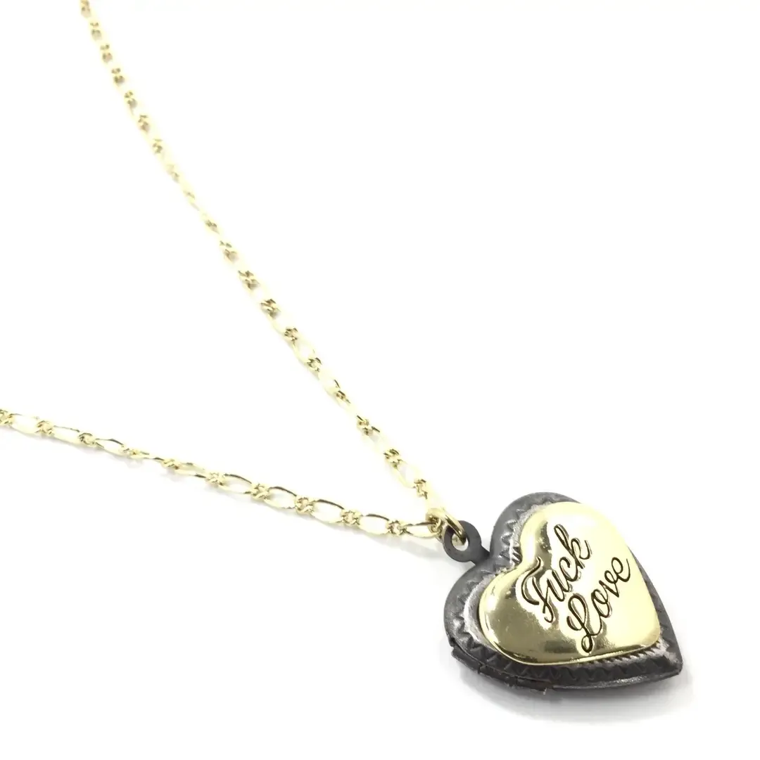 Antique Gold Locket Necklace - F*uck Love