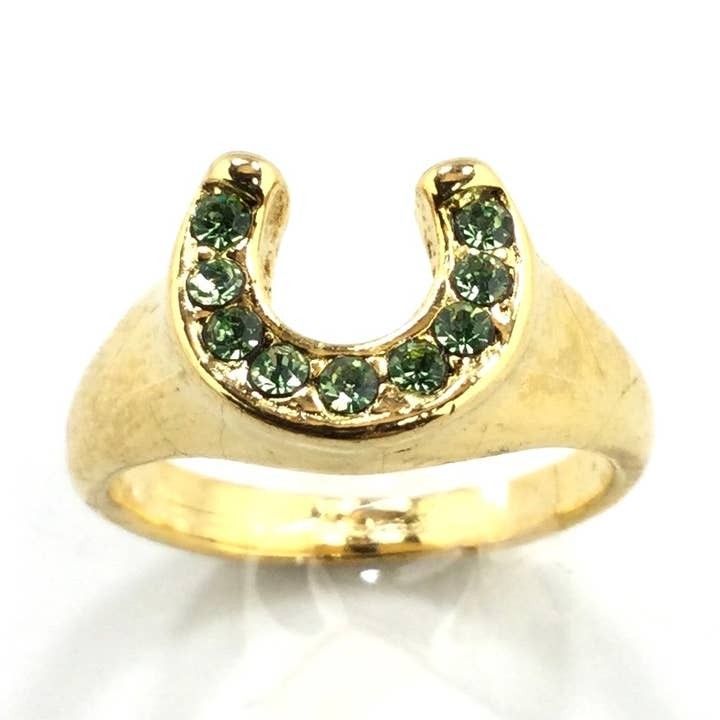 Gold Horseshoe Cocktail Ring  with Rhinestones