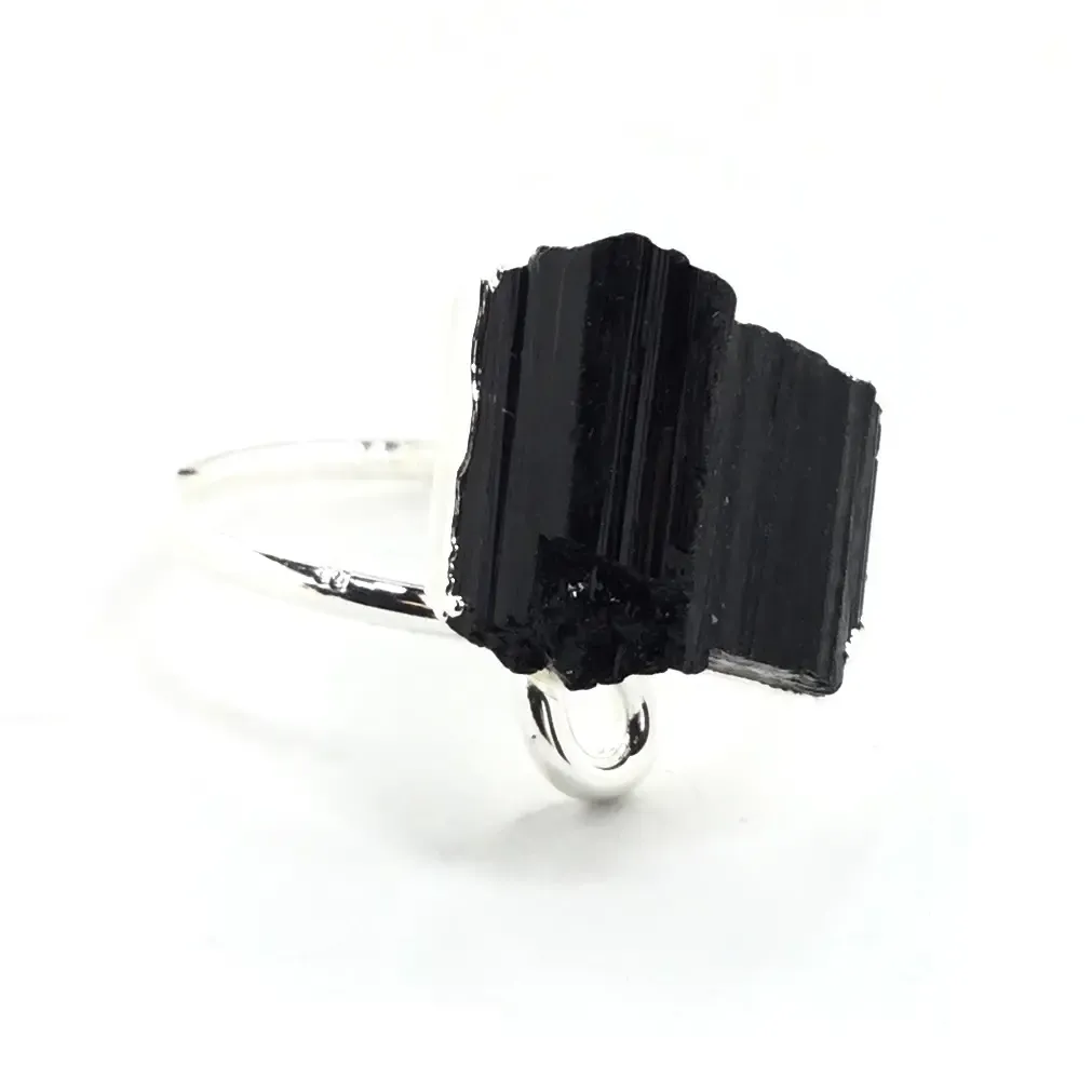 Black Tourmaline Stone Ring Adjustable