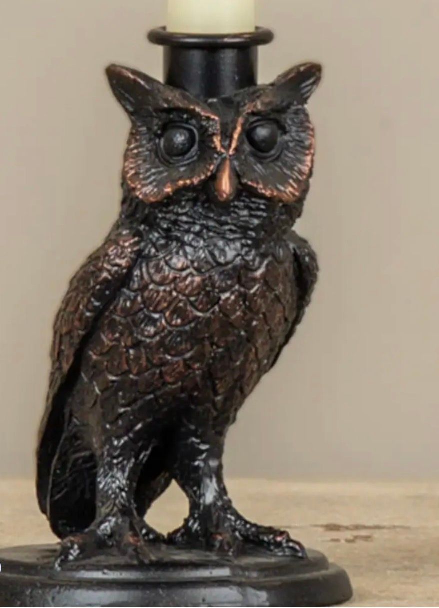 5.5" Black Owl Taper Candle Holder