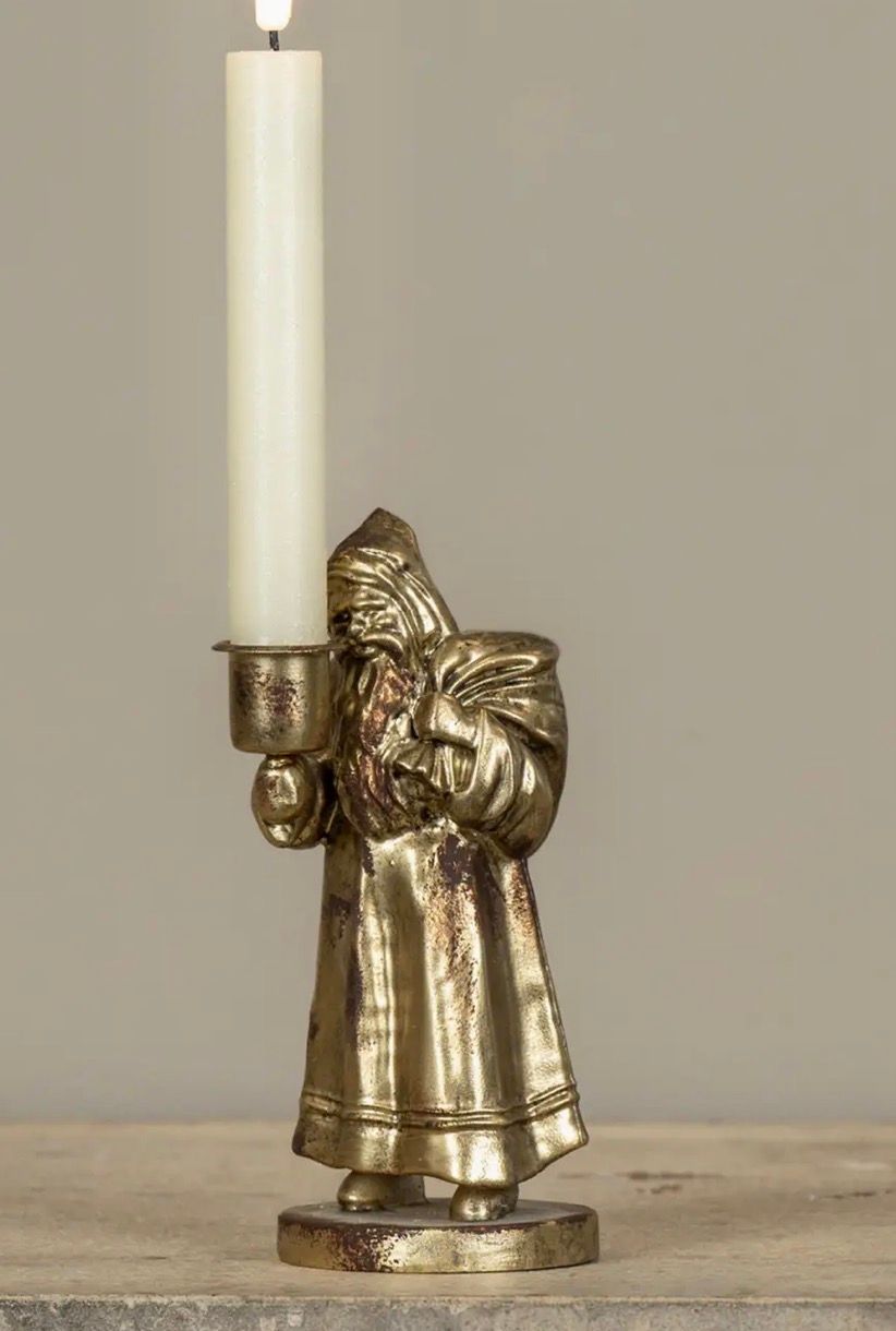 7" Gold Traveling Santa Taper Candle Holder