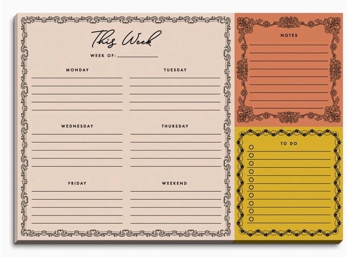 Vintage Borders 10x7 Weekly Notepad