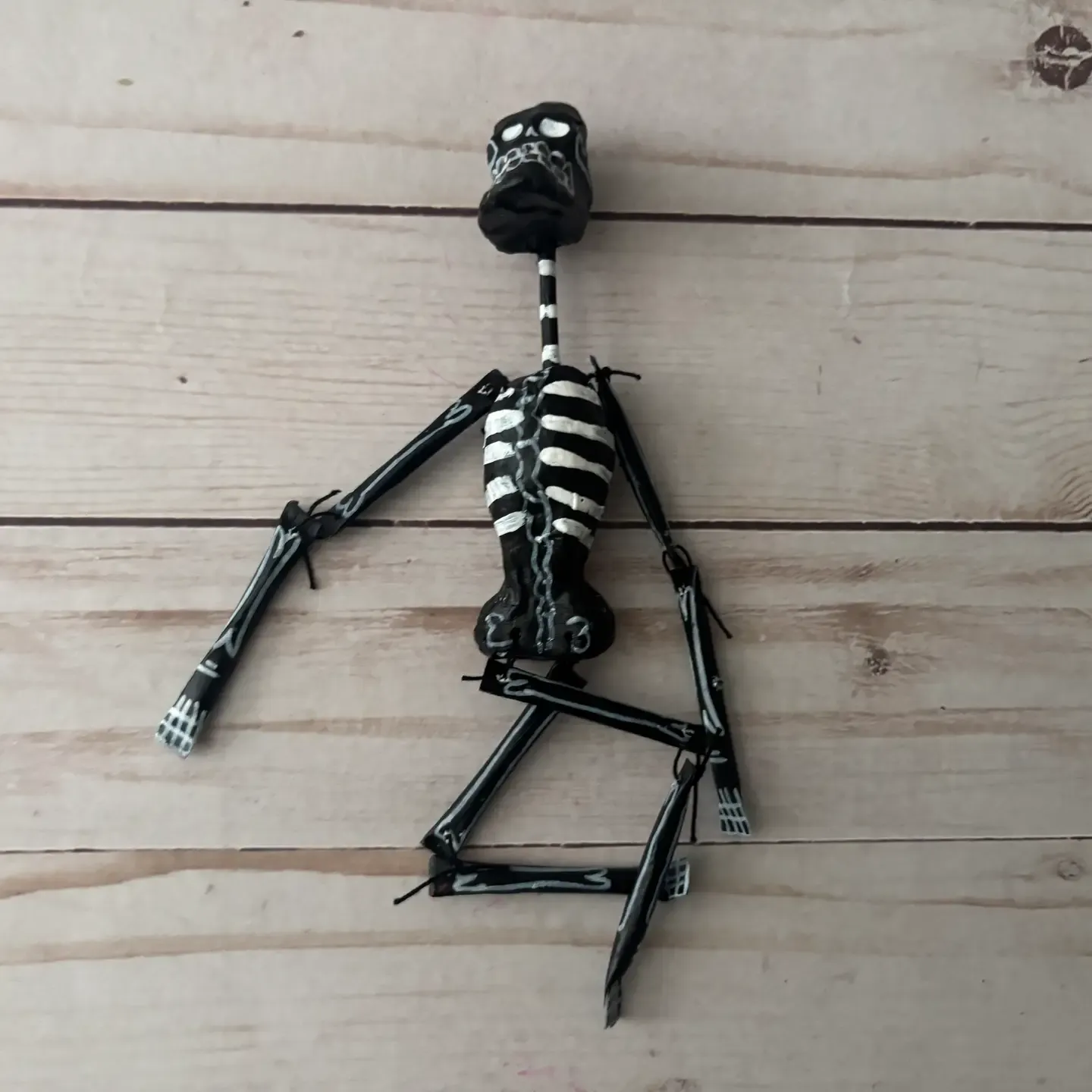 Mini Paper Mache Day Of The Dead Black Skeleton