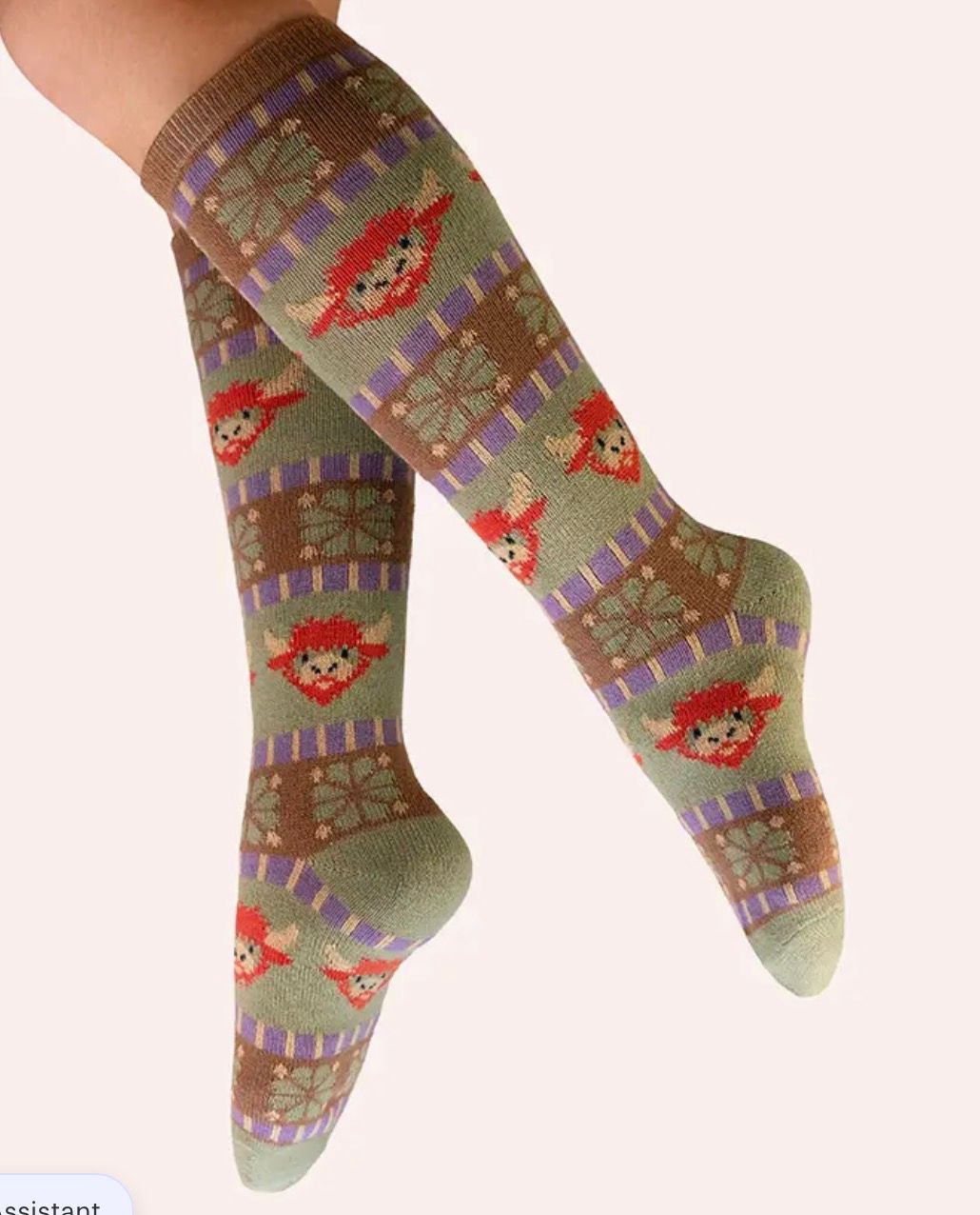 Fair Isle Highland Cow Knee High Socks