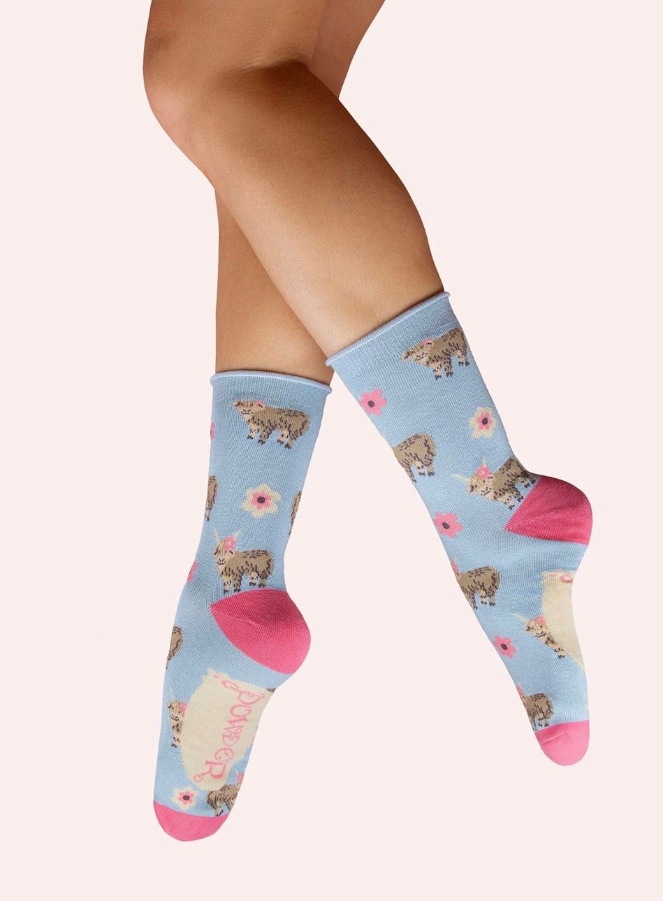 Ladies  Bamboo Mix Highland Cow Ankle Socks