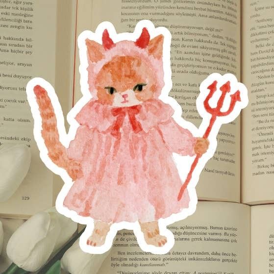 Halloween Devil Costume Kitten Diecut Sticker