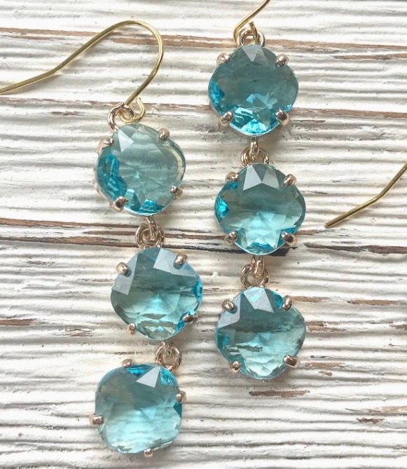 Crystal Earrings Aqua Dangle Earrings