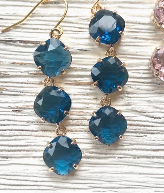 Crystal Earrings Navy Blue Dangle Earrings