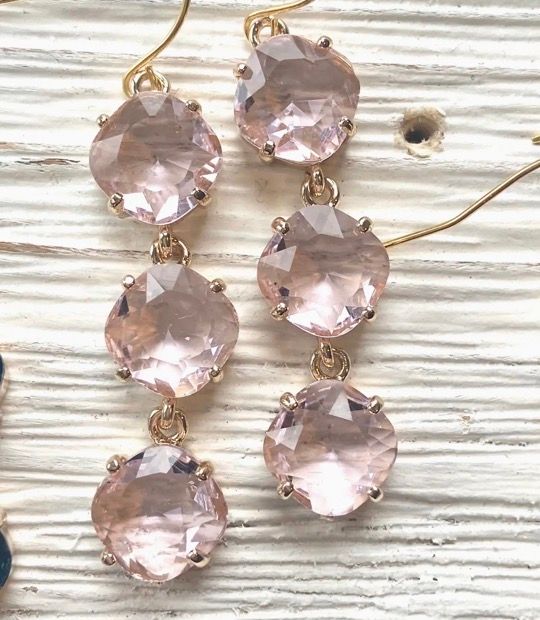 Crystal Earrings Lt Pink Dangle Bridal Jewelry