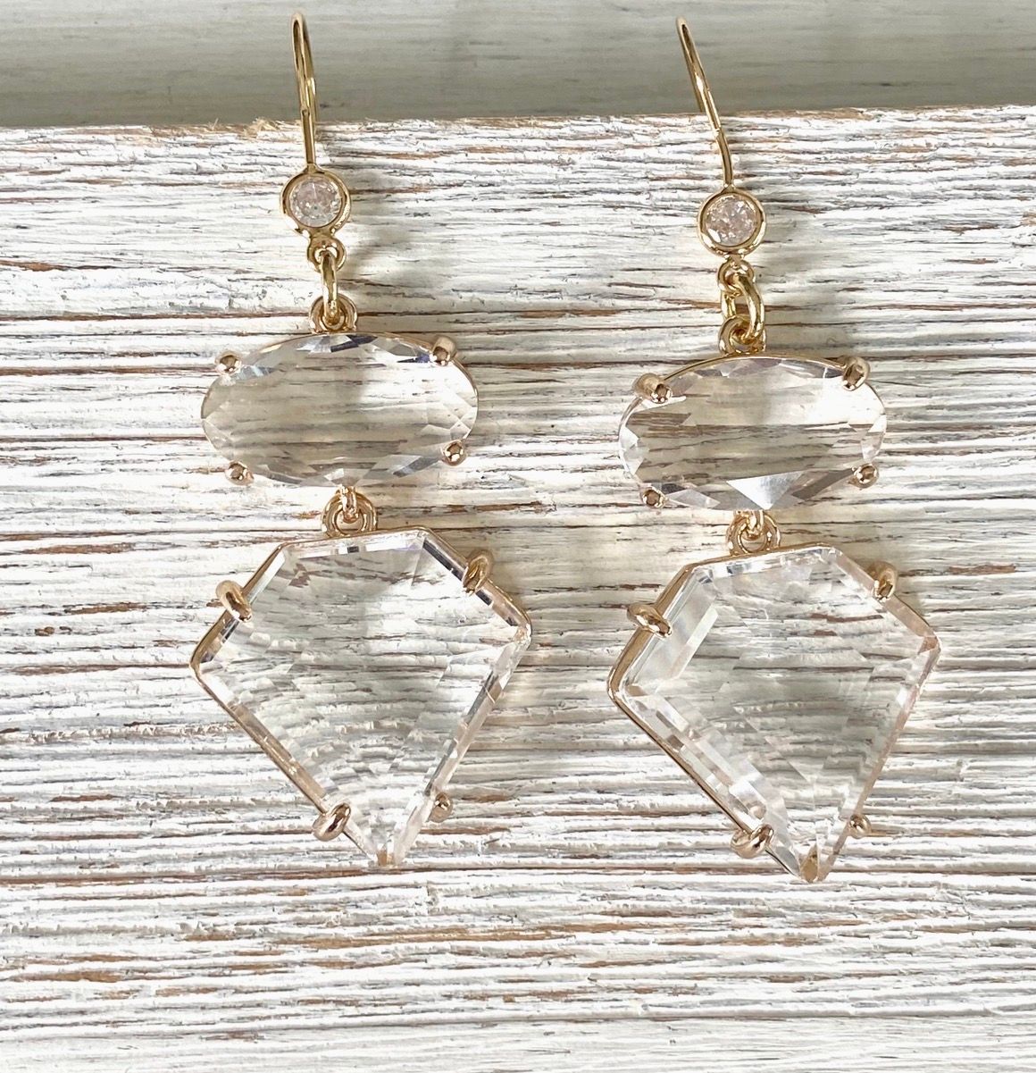 Gemstone Drop Earrings Clear Crystal Drop
