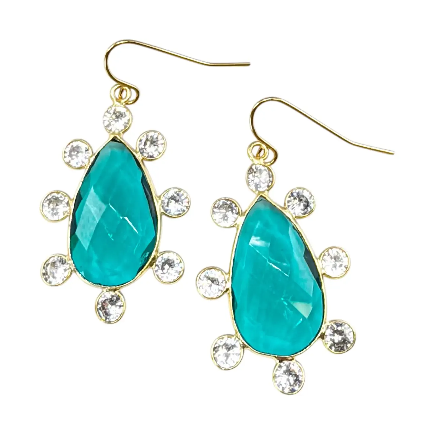 Gemstone Neon Apatite Tear Drop Gold Earrings
