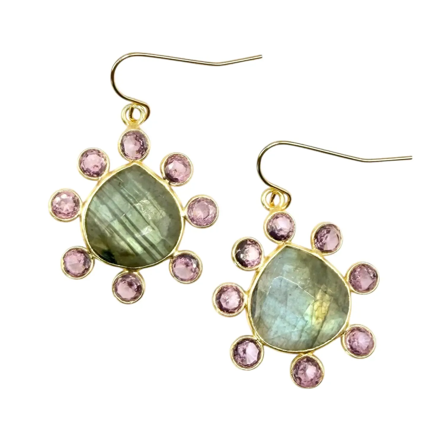 Gemstone Sapphire Emerald Gold Labradorite Earrings