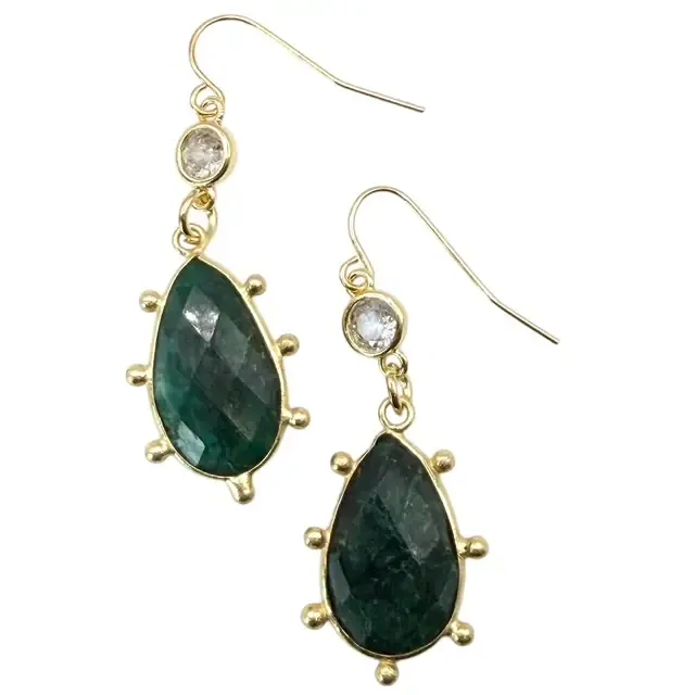 Gemstone Emerald &amp; Gold Earrings