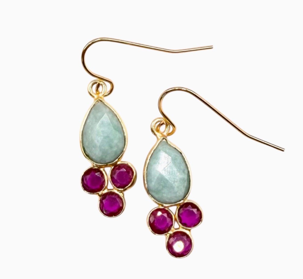Gemstone Amazonite  Crystal Tear drop Earrings