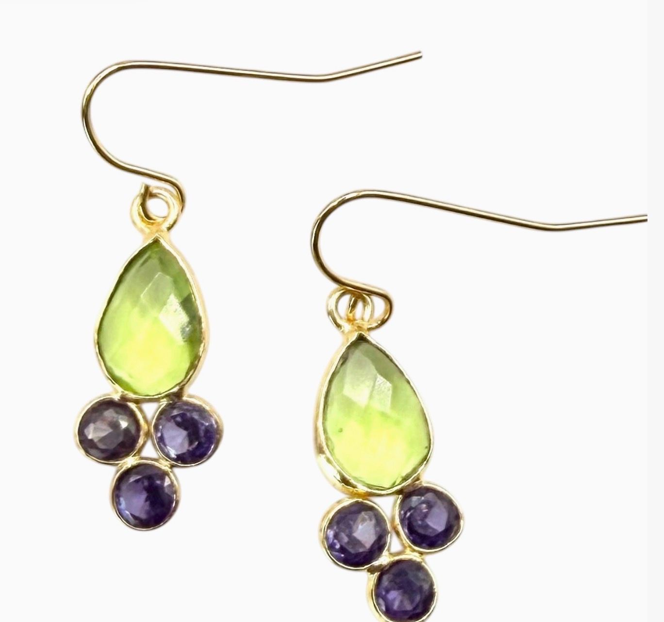 Gemstone Crystal Peridot Tear Drop Earrings