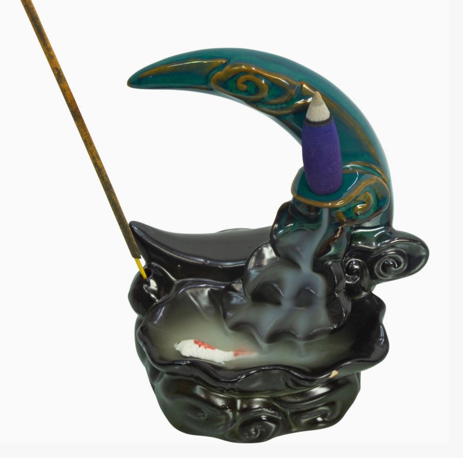 Ceramic Backflow Incense Burner - Koi Fish Moon
