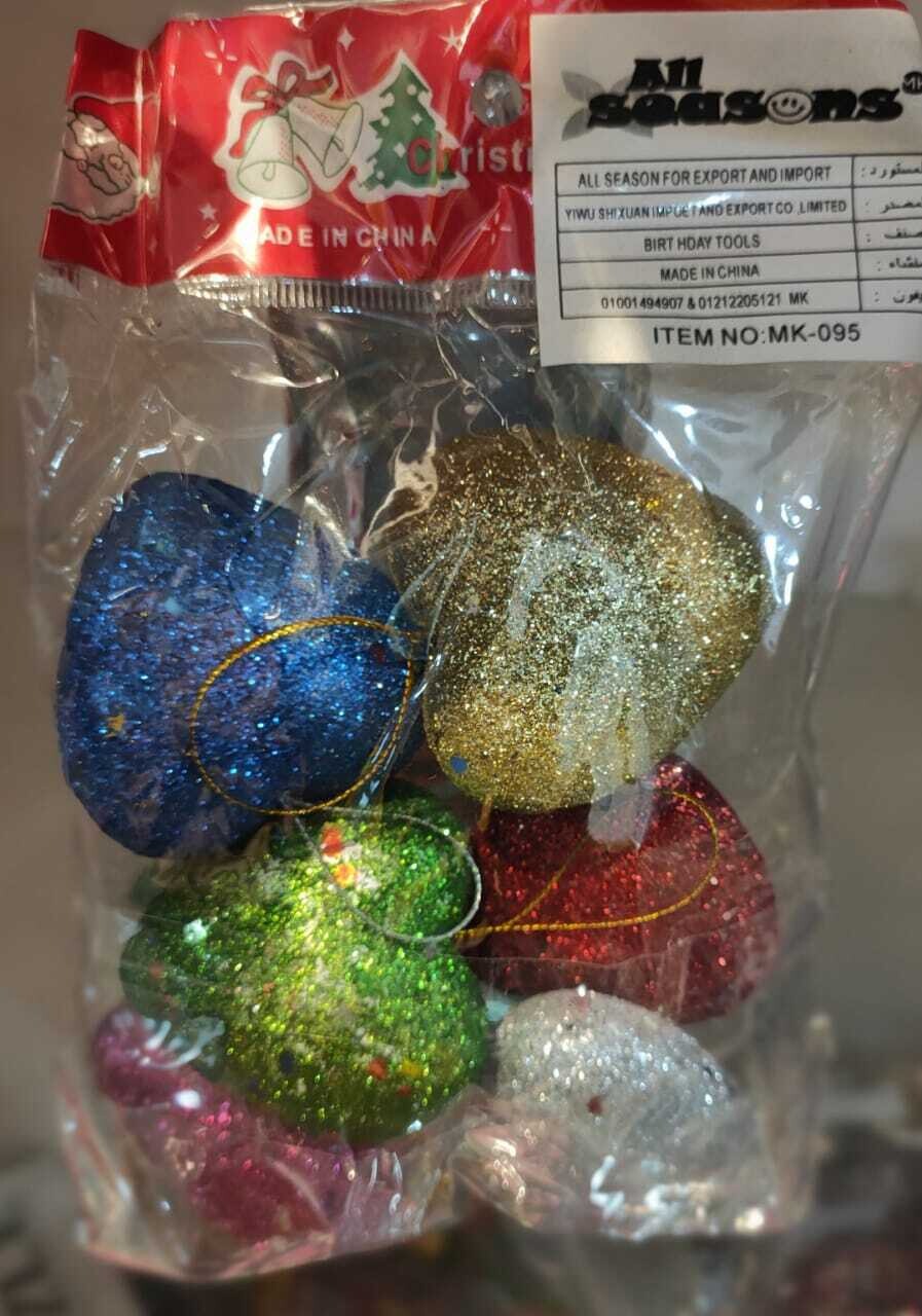 6 pieces of Christmas​ Glitter hearts for decoration