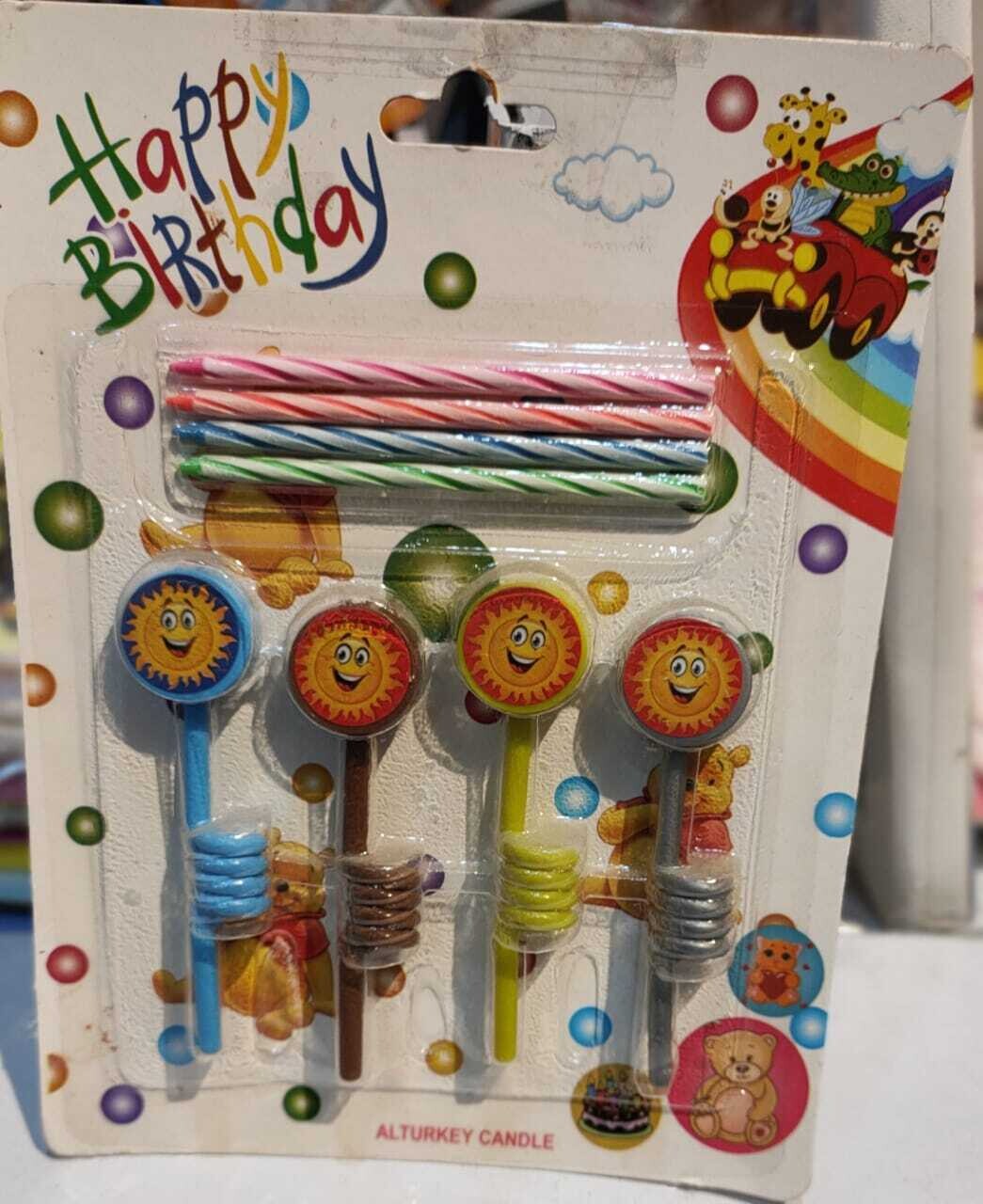 Happy birthday candles with different shapes and spiral base