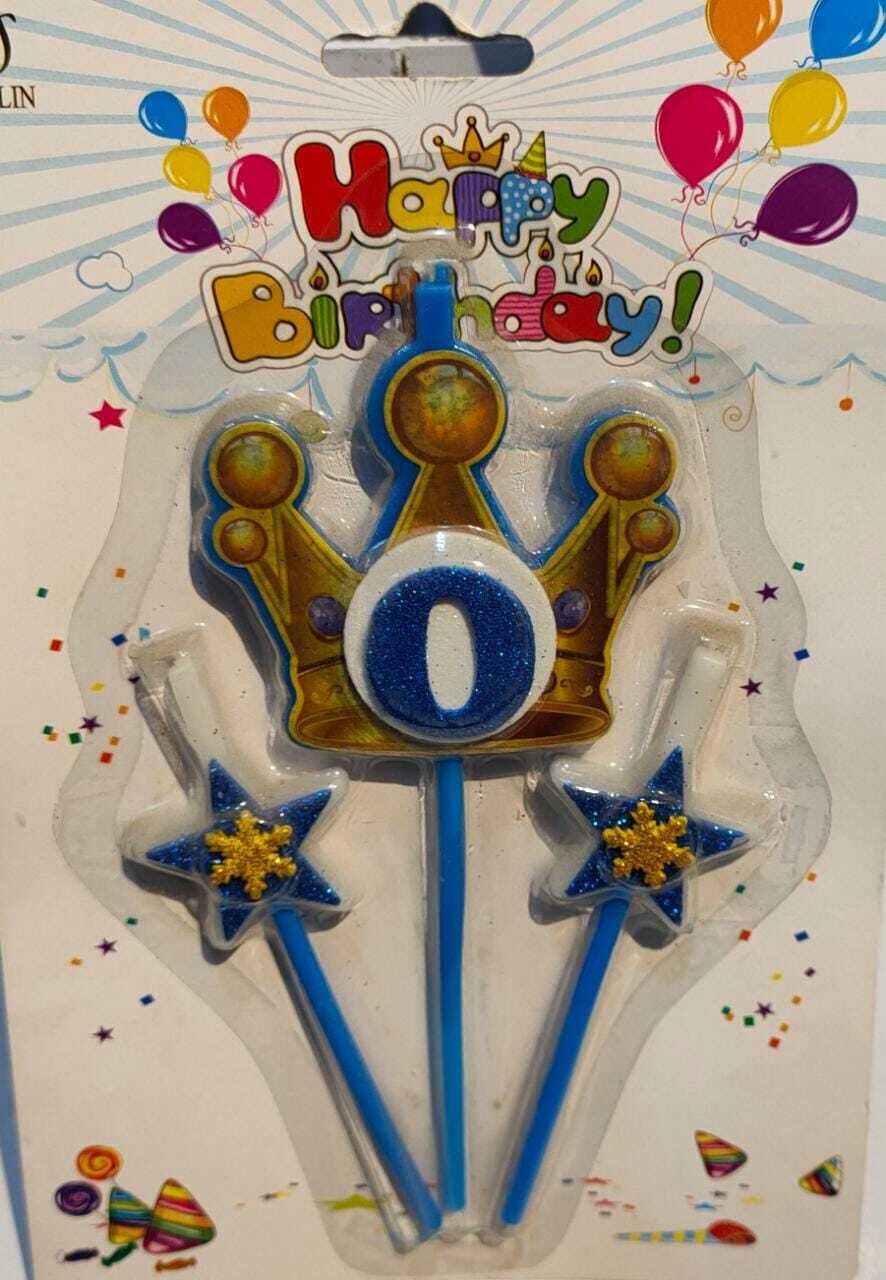 Happy birthday candles with big one crown shape and 2 with small stars shape