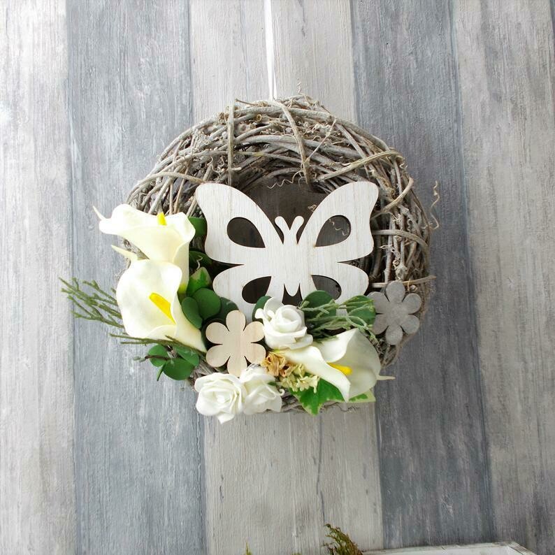 Türkranz ganzjährig, Kranz, Wohndekoration, Schmetterling, Calla