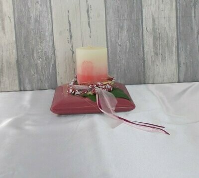 Kerzengesteck altrosa, Tischdeko mit Kerze