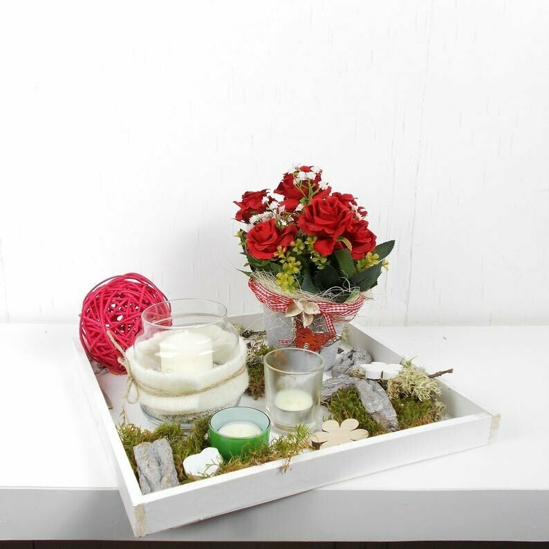 Tischdeko, weiß rot, Muttertagsgeschenk