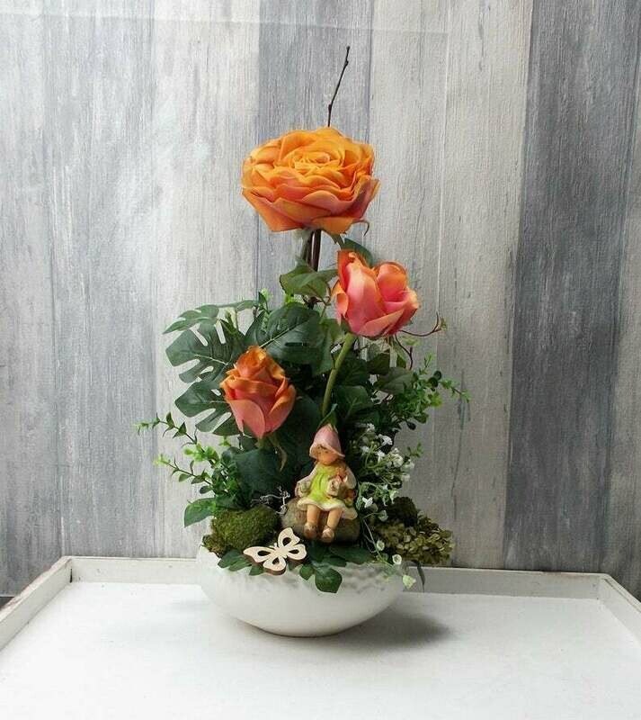 Tischdeko, Gesteck mit Rosen, orange
