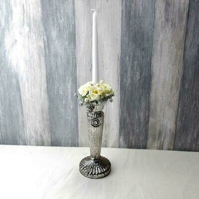 Kerzenhalter aus Glas, dekoriert, Silber, Tischdeko