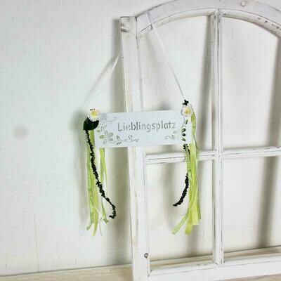 Metallschild Lieblingsplatz, weiß grün, Fensterdeko