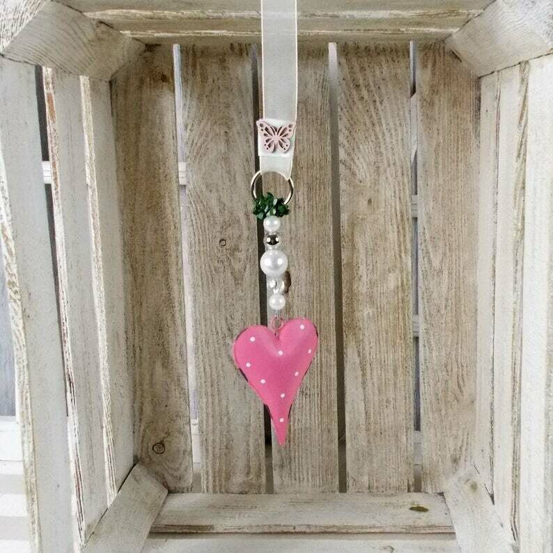 Fensterdeko, Herz in pink mit weißen Punkten, Hänger