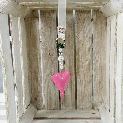 Fensterdeko, Herz in pink mit weißen Punkten, Hänger